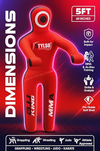 Unfilled Grappling Dummy – Adult Life Size Wrestling & BJJ Training Dummy, MMA Jiu Jitsu Judo Takedown & Throwing Practice, Heavy-Duty Triple-Stitched Canvas Submission Dummy - color: Red, size: 5ft / 60"