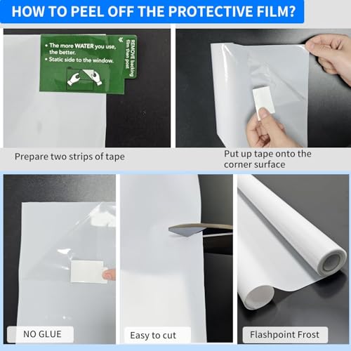 Frosted Window Film, Removable Glass Door Privacy Film, Suitable for Bathrooms, Offices, Static Cling Decorative Film, Reusable Window Stickers (White, 23.6X196.9 Inch)