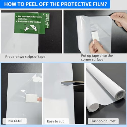 Frosted Window Film, Removable Glass Door Privacy Film, Suitable for Bathrooms, Offices, Static Cling Decorative Film, Reusable Window Stickers (White, 23.6X196.9 Inch)