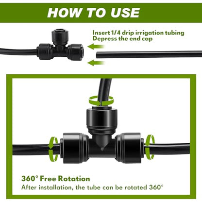 30 Pcs 1/4" Drip Irrigation Tee Connectors for Tube Quick Connect Parts Fittings for 1/4 Inch(6.35mm) Tubing or Sprinkler(Pom,Tee Connector,Black) - size: Black, style: Tee Connector