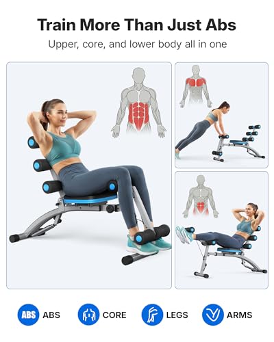 MERACH Ab Machine, Adjustable Ab Trainer, Sit Up Exercise Equipment 300LBS - color: Black Blue