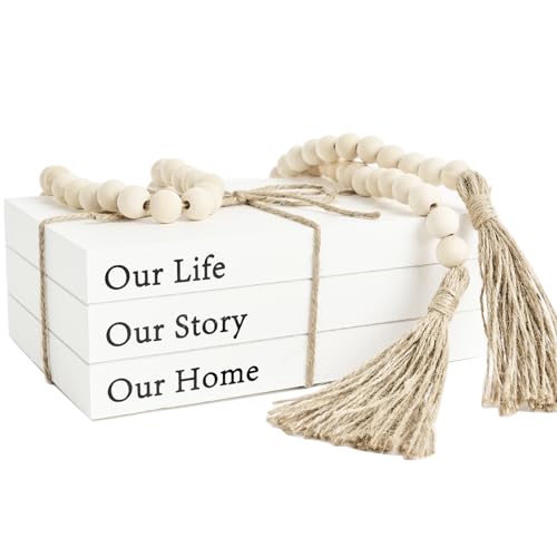 Decorative Books for Home Decor, White Faux Books for Decoration, Rustic Farmhouse Stacked Display Books (Our Life Our Story Our Home) - style: Our Life Our Story Our Home