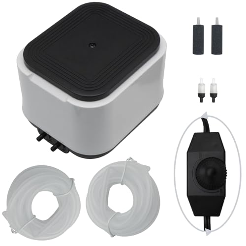 Aquarium Air Pump for Large Fish Tanks up to 300/600 Gallons Dual Outlet 5W/10W,190/260GPH Adjustable Aerator with Air Stones,Tubing & Check Valve-Portable Bubbler Box for Fish Tanks and Aquariums - size: 10W-16L