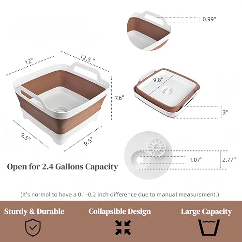 Collapsible Wash Basin for Baby Bottles - 2.4 Gallons Portable Wash Bin for RV Camping Sink, Space-Saving Dish Tub (Mocha) - color: Mocha
