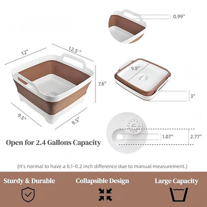 Collapsible Wash Basin for Baby Bottles - 2.4 Gallons Portable Wash Bin for RV Camping Sink, Space-Saving Dish Tub (Mocha) - color: Mocha