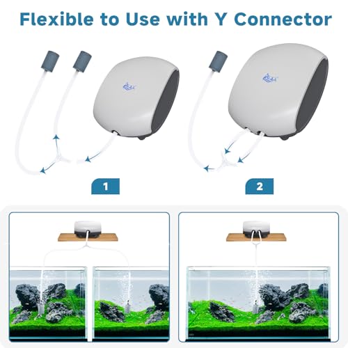 AQQA Aquarium Air Pump Quiet Fish Tank Aerator Pump Fish Oxygen Pump with Air Tubes Air Stones & Check Valve (3W for Up to 60 Gal) - size: 3W
