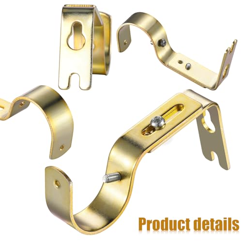 Frienda 4 Pcs Gold Curtain Rod Support Brackets Adjustable Curtain Rod Hangers for 1 Inch Diameter General Hardware Holders Wall Bracket Hanger Hooks with Screws