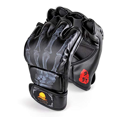 ZooBoo MMA Gloves, Half-Finger Boxing Fight Gloves MMA Mitts with Adjustable Wrist Band for Sanda Sparring Punching Bag Training - color: Black
