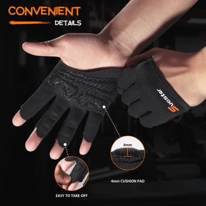 SueStar Partial Weight Lifting Gloves, 3/4 Finger Workout Gloves for Men Women, Full Palm Protection & Silicone Grip Gym for Weightlifting Exercise Fitness Smartwatch Friendly - size: Large
