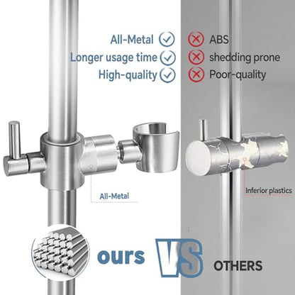 Shower Slide Bar Adjustable Handheld Shower Head Holder Wall Mount - 15inch All-Metal Shower Head Slide Bar Compatible with Bathroom Drill Free Glue Installation - Brushed