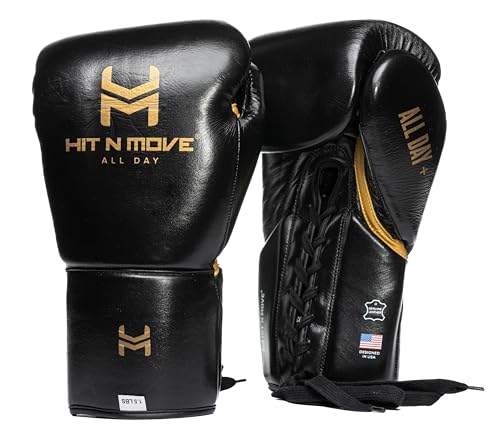 HIT N MOVE All Day Plus Weighted Boxing Gloves Men, Boxing Equipment, Heavy Bag Workout Gloves for Boxing, Training, Kickboxing, Muay Thai, MMA, 24 oz 1.5lbs - style: Lace-up Closure BLACK
