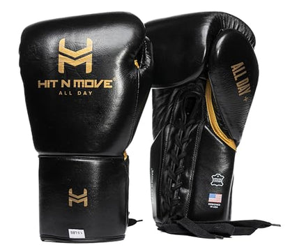 HIT N MOVE All Day Plus Weighted Boxing Gloves Men, Boxing Equipment, Heavy Bag Workout Gloves for Boxing, Training, Kickboxing, Muay Thai, MMA, 24 oz 1.5lbs - style: Lace-up Closure BLACK