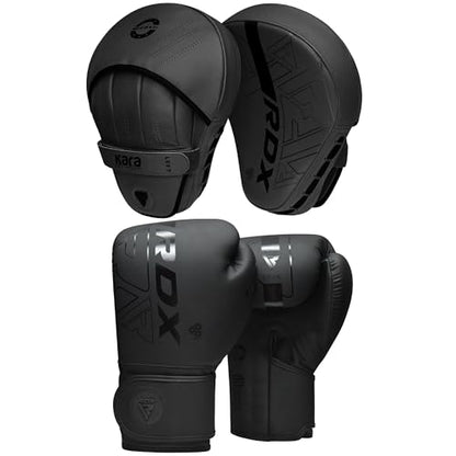 RDX Kids Boxing Pads and Gloves Set, Maya Hide Leather Kara Junior Hook and Jab Curved Focus Mitts Punching Gloves for MMA - color: BLACK
