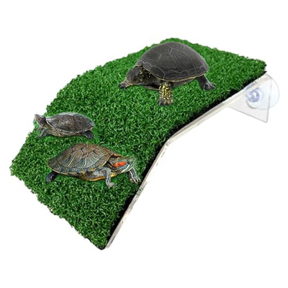 Turtle Basking Ramp - Amphibian Rest Dock, Aquarium Use Floating Reptile Climb Structure | Grass-Covered Habitat Shelf Accessory, Terrarium Step Feature for Small Water Creatures - color: Green