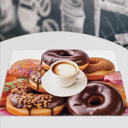Placemat Set of 4 Washable Place Mats Heat Resistant Donuts Chocolate Table Mats for Kitchen Non-Slip Placemats Wipeable Desktop Protection Mat for Dining Table - color: Donuts Chocolate