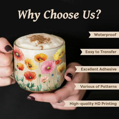 UV DTF Cup Wraps Transfer Stickers Butterflies and Flower Bushes, 10 Sheets Waterproof Custom Vinyl Transfer Sticker 16oz Coffee Glass Cup Tumbler Bottle Mug Decals for Men Women - style: Butterflies and Flower Bushes