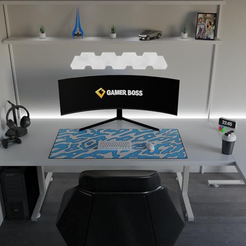 Gamer Boss - Gaming Mouse Pad - 48 x 24 Inches - 4mm Thick with Stitched Edges, Non-Slip Rubber Base, Premium Cloth Mousepad, Desk Mat for Laptop, Keyboard, Computer & PC (Mega, Blue Squiggle) - color: Blue Squiggle, size: 48" x 24"