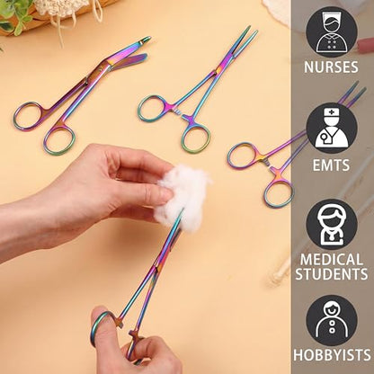 BBTO Hemostat Curved and Straight Hemostat Forceps Piercing Pliers Forceps, Stainless Steel Straight and Curved Pliers, Fishing Tweezer(Colorful,3 Pcs)