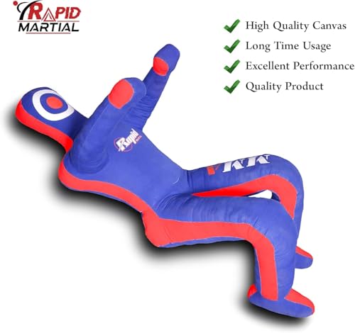 Brazilian Grappling Wrestling Dummy Made from Durable Polyester Fabrics Dummy- UNFILLED 5 Feet- Sitting (Blue-Red)