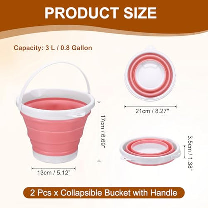 uxcell 2 Pcs Collapsible Bucket, 0.8 Gallon (3L) Small Foldable Bucket, Portable Water Pail Round Tub Cleaning Tools with Handle for RV Camping Household Garden Fishing Car Wash, Pink - color: Pink