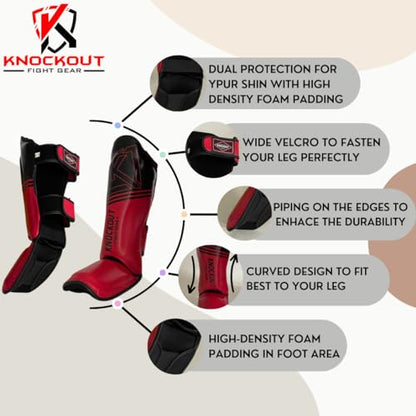 Muay Thai Shin Guards MMA Martial Arts -Padded, Adjustable Leg Guards with Instep Protection for Training and Sparring Gear Kickboxing Equipment – Durable, Professional - color: Red/Black, size: Large-X-Large