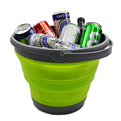 SAMMART 10L (2.6 Gallon) Collapsible Plastic Bucket - Foldable Round Tub - Portable Fishing Water Pail - Space Saving Outdoor Waterpot, Size 33cm Dia (Dark Grey/Fluorescent Green (Set of 2))