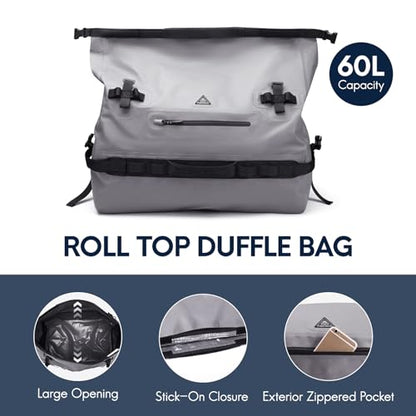 Haimont IPX7 Waterproof Roll-Top Dry Duffel Backpack Bag - color: Light Gray, size: 60L