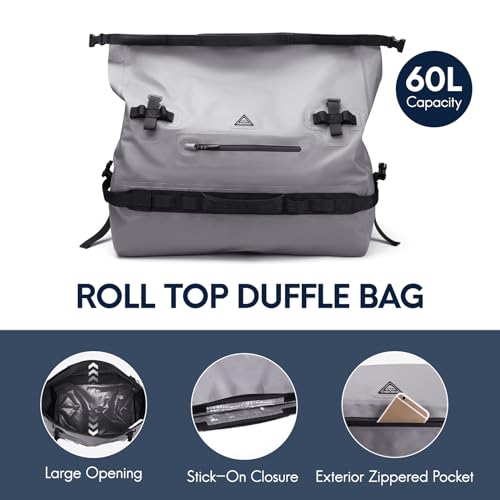 Haimont IPX7 Waterproof Roll-Top Dry Duffel Backpack Bag - color: Light Gray, size: 90L