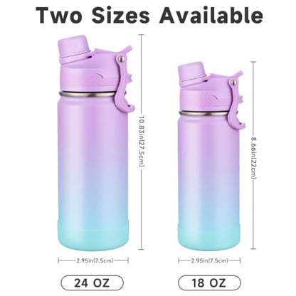 Kids Water Bottle for School Boys Girls，16 oz Water Bottle with 2-in-1 Lid 304 Stainless Steel Insulated Bottle - color: Navy blue 480