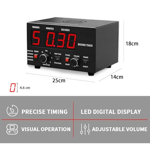 Boxing Interval Timer,Professional Gym Timer with LED Display,Selectable Training Time and Cycle Repetitions,Adjustable Sound Gym Interval Timer Red - color: Red