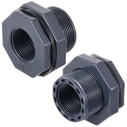 2 Pcs 1-1/4 Inch Bulkhead Fitting PVC Water Tank Connector Plumbing Pipe Threaded Bulkhead Fitting NPT for Rain Barrels, Water Tanks, Aquariums, Tubs, Pools - size: 1-1/4 Inch