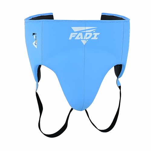 A1 No Foul Boxing Groin Protector with Built-in Cup, Cowhide Leather Athletic Supporter for Men, MMA Muay Thai Kickboxing Sparring Gear S-XL - color: Blue, size: X-Large