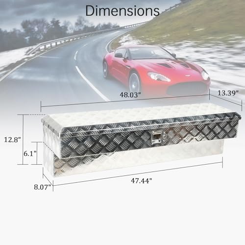 48"X8"X12.5" Inch Silver Aluminum Side Mount Truck Tool Box Pickup RV Trailer Truck Bed Toolbox Storage Organizer W/Side Handle, Lock & Keys