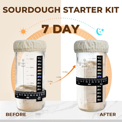 Sourdough Starter Kit, 650mL/24oz Wide Mouth Sour Dough Glass Jar Container with Lid, Fermentation Tank for Sourdough Bread Baking Supplies, Perfect for Beginners & Pro Bakers, transparent