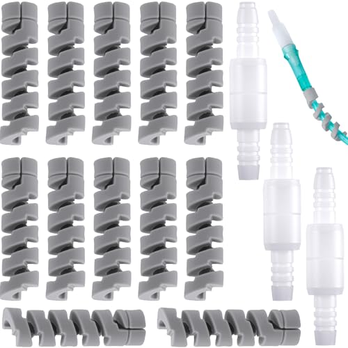 15 Packs Oxygen Tube Support Crimp Straightener, 360-Degree Rotatable Oxygen Tube Connectors, Retractable Oxygen Tubing Support Swivel Connectors Supplies for Nasal Cannula -Gray - color: Grey Support 12pcs and 3pcs White Connectors