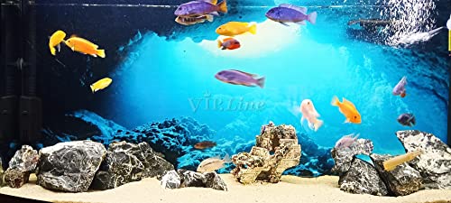 Aquarium Background Poster Under Water Cave Sunlight Fish Tank Backdrop Decorations PVC Fish Tank Background (24" x 20"/ 61 x 51cm) - size: 24" x 20"/ 61 x 51cm