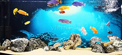 Aquarium Background Poster Under Water Cave Sunlight Fish Tank Backdrop Decorations PVC Fish Tank Background (36" x 20"/ 91 x 50cm) - size: 36" x 20"/ 91 x 50cm