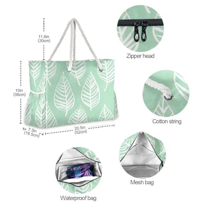 senya Large Beach Bags Totes Canvas Tote Shoulder Bag Soft Wave Water Resistant Bags for Gym Travel Daily Ocean - color: Palm Leaves