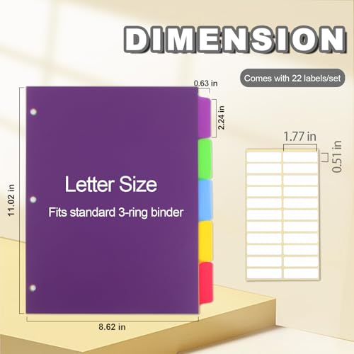 3 Sets Colorful Binder Dividers with Tabs,Plastic Index with 5 Tabs,Big Tab Dividers for 3 Ring Binder - style: 3 SETS 5 TAB