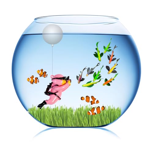 Floating Aquarium Decorations – Diver Fish Tank Floating Decor, Adjustable Floating Fish Tank Accessories for Betta Fish, Cute Aquarium Ornament (Diver Pink) - color: Diver Pink