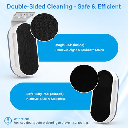 fishkeeper Magnetic Aquarium Glass Cleaner, Fish Tank Algae Scraper Cleaner Tools with 2 Detachable Blades Scraper, Double Side Floating Scrubber Brush, for 0.2-0.7 Inch Thick fish Tank (L)