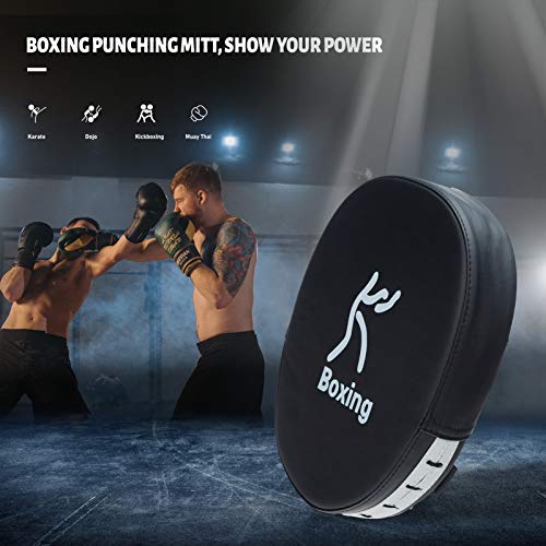 Boxing Punching Mitt,YIWENG Boxing Punching Mitt PU Leather Thick Foam Curved Focus Target Pad Kickboxing Muay Thai Karate Training Hand Pads, Black