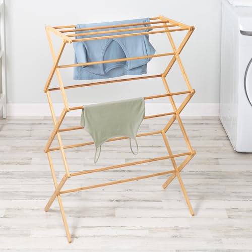Honey-Can-Do Collapsible Bamboo Drying Rack – Sturdy & Foldable Laundry Drying Rack, Space-Saving & Portable Clothes Rack for Air-Drying Clothes, Towels, Blankets & Delicates, Indoor & Outdoor Use.