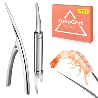 2 Pack Shrimp Deveiner Tool - Stainless Steel Shrimp Peeler and Cleaner Knife - Professional Seafood Prawn Peeling Gadget for Kitchen Preparation, Lobster, and Crab