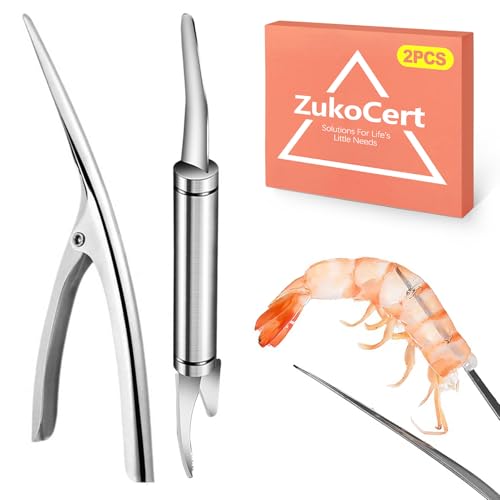 2 Pack Shrimp Deveiner Tool - Stainless Steel Shrimp Peeler and Cleaner Knife - Professional Seafood Prawn Peeling Gadget for Kitchen Preparation, Lobster, and Crab