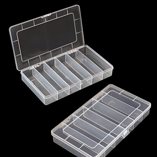 2 Pack 6 Grids Tackle Box Organizer Mascara Brushes Container Fishing Tackle Tray Box Plastic Storage Organizer Container for Crafts, Beads Earrings, Screws, Nail, Pins - size: 6 grids 2pcs no dividers