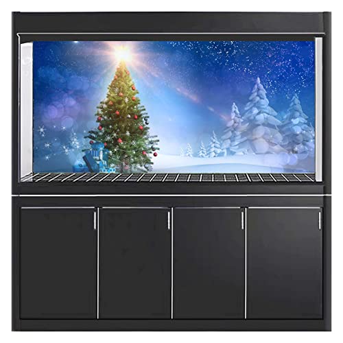 Christmas Aquarium Background Sunshine Christmas Tree Art Painting Sticker, Fish Tank Background Wallpaper Decoration, Thicken 3D Effect PVC Adhesive Poster,91x61cm