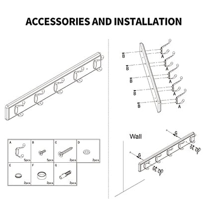 Badiano Heavy Duty Wooden Coat Rack, Wall-Mounted Organizer, 24 Inch, Black - color: Black, size: 5 Hooks