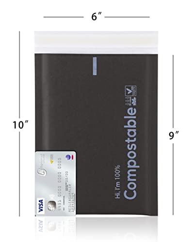 6x10 100% Biodegradable Bubble Mailers,25 Count Kraft Black #000 Compostable Padded Packaging Wrap Envelopes Pouches Eco Friendly Self Seal Bags - color: Black