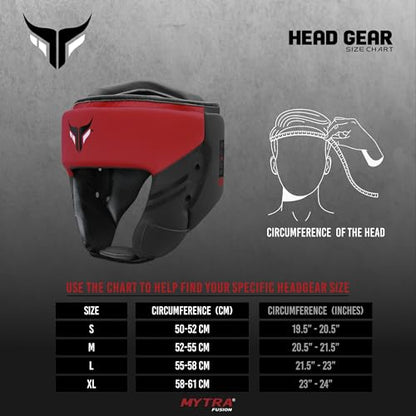 Mytra Fusion Boxing Headgear - Sparring Gear with Adjustable Strap MMA, Muay Thai, Kickboxing, Martial Arts, Karate, Head Gear - color: Black/Red, size: X-Large